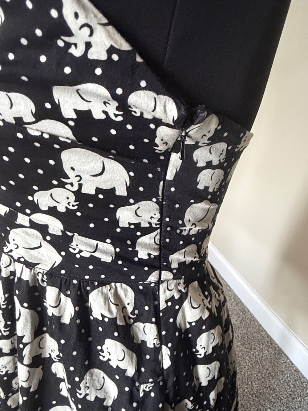 Anthropologie Porridge Black Strapless Dress with White Elephant Print - Picture 6 of 6